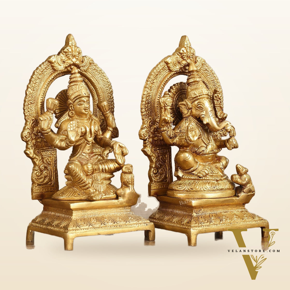 Brass Ganesha Lakshmi 7.5"