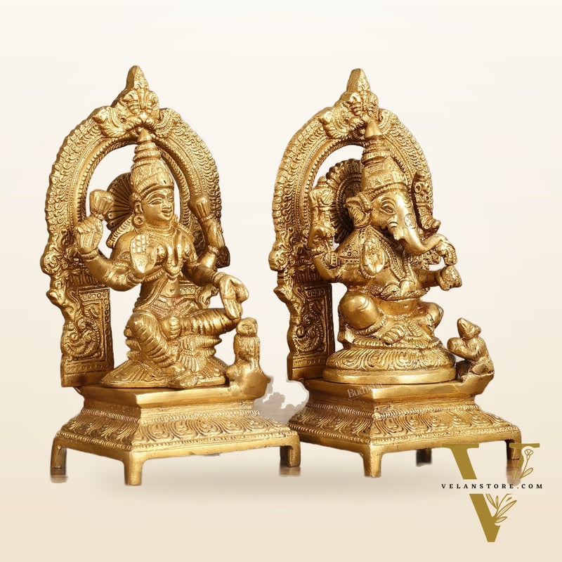 Brass Ganesha Lakshmi 7.5"