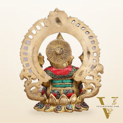 Brass Ganesha, Lakshmi, and Saraswati Idols with Meenakari Stonework 9.5"