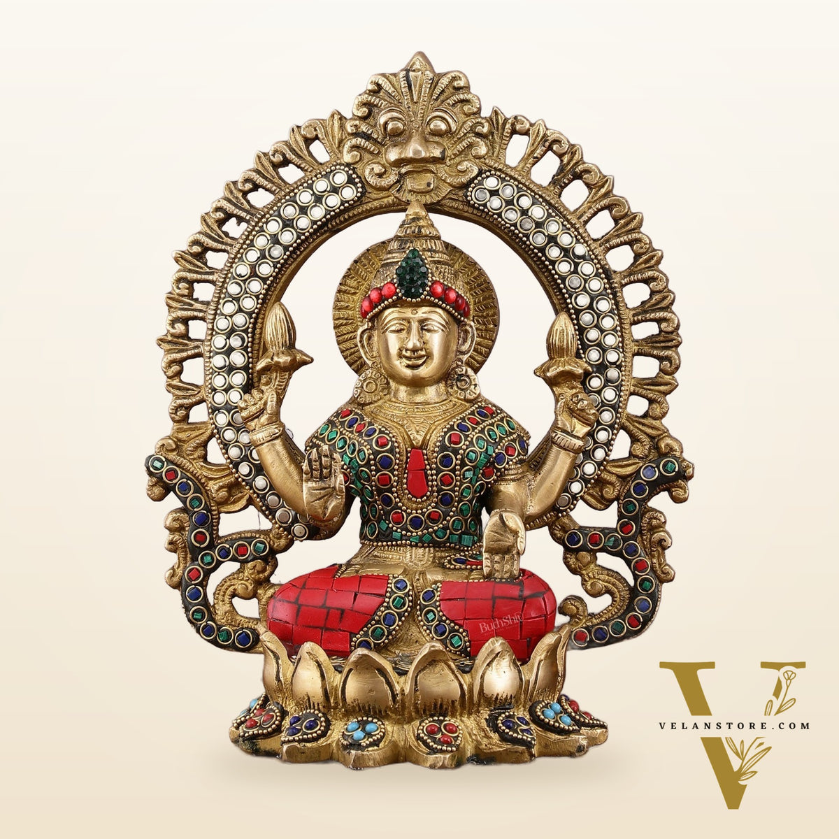 Brass Ganesha, Lakshmi, and Saraswati Idols with Meenakari Stonework 9.5"
