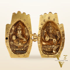 Brass Ganesha Lakshmi engraved on Foldable Namaste palm 3"