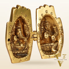 Brass Ganesha Lakshmi engraved on Foldable Namaste palm 3"