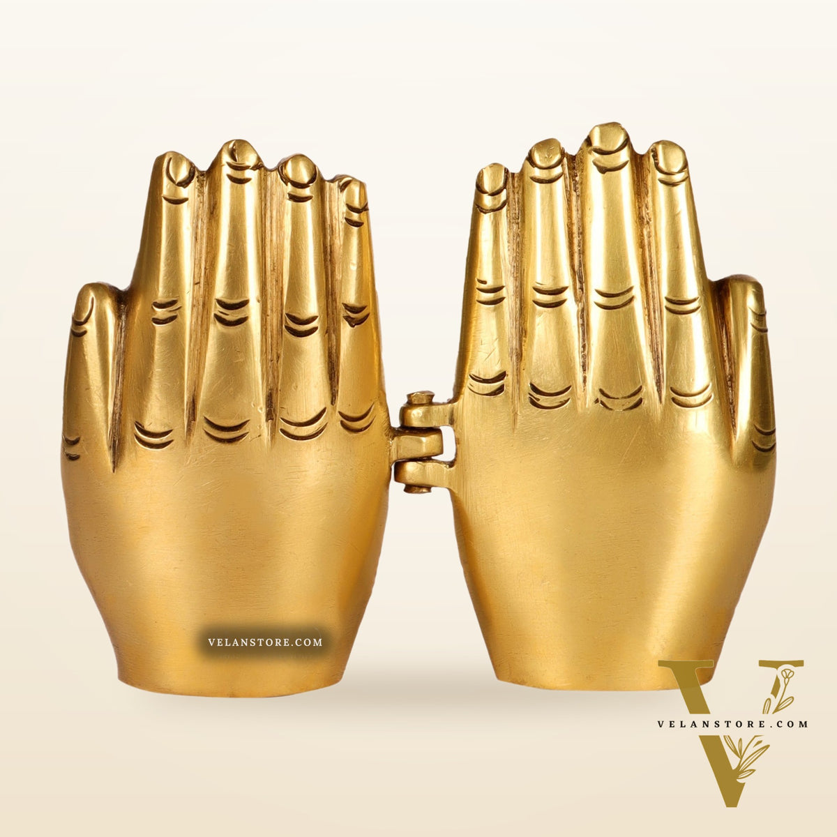 Brass Ganesha Lakshmi engraved on Foldable Namaste palm 3"
