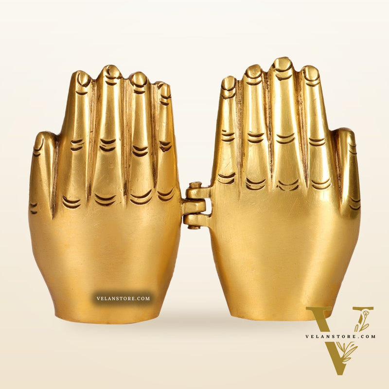 Brass Ganesha Lakshmi engraved on Foldable Namaste palm 3"