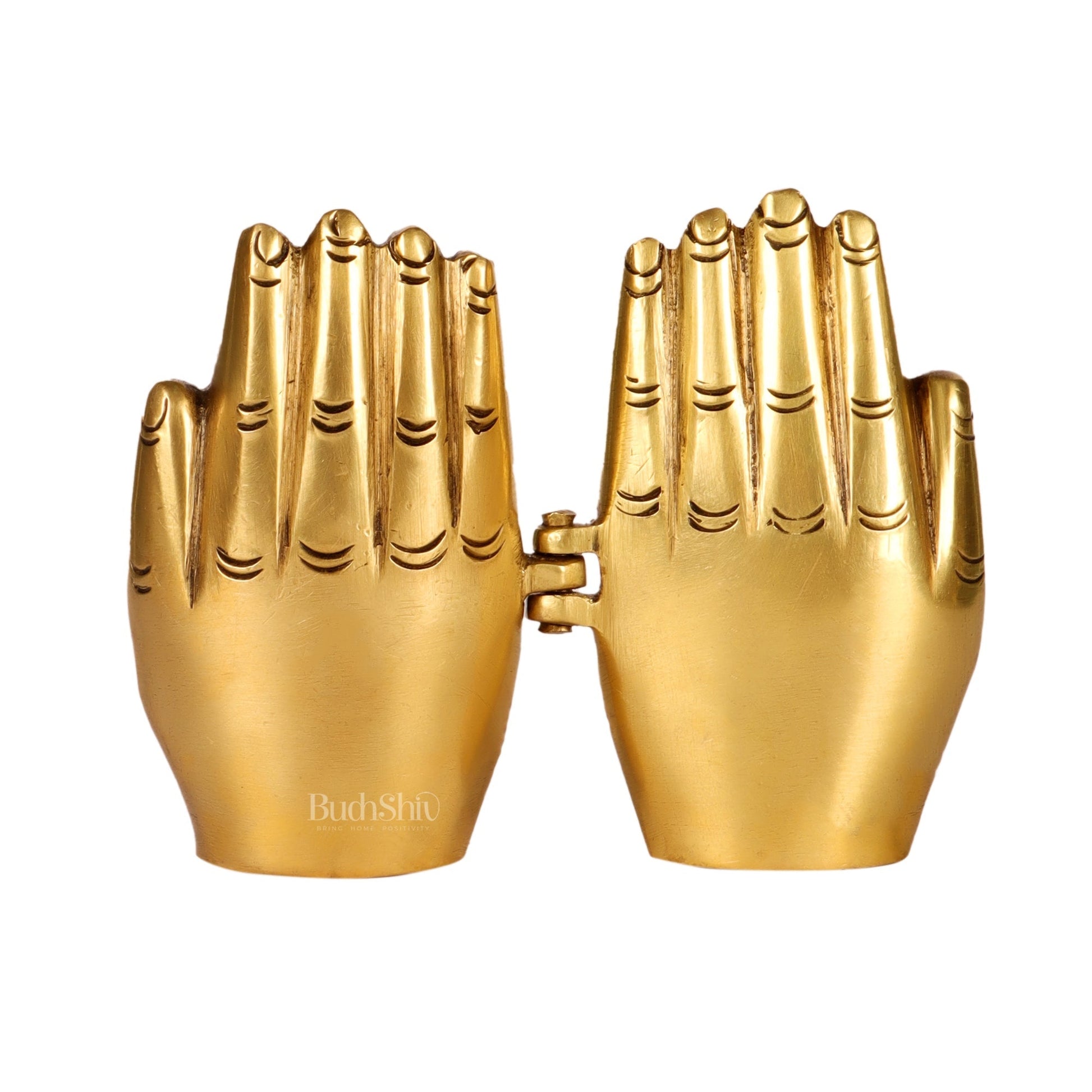 Brass Ganesha Lakshmi engraved on Foldable Namaste palm 3"