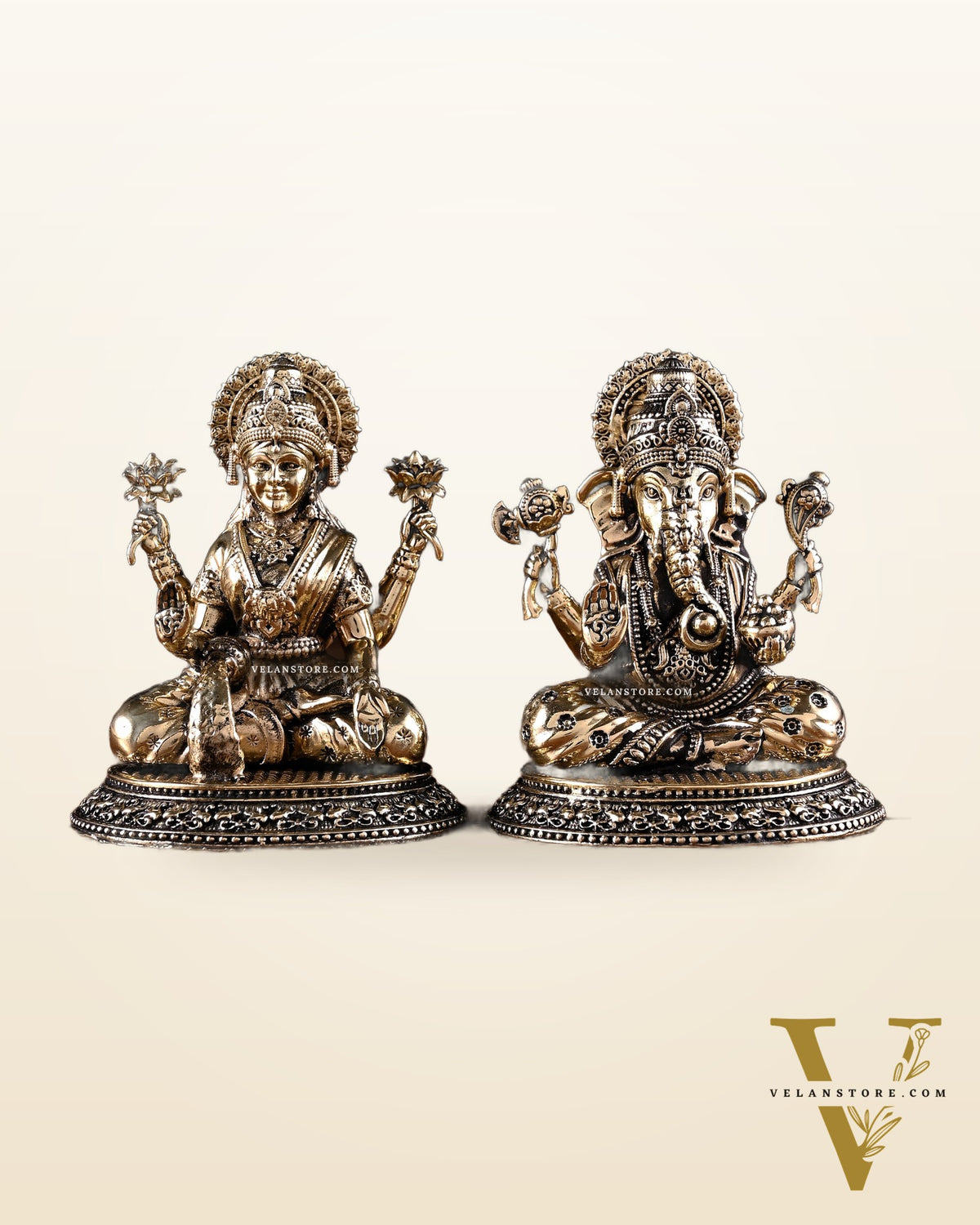 Brass Ganesha Lakshmi Idol Pair – 3.5 Inch