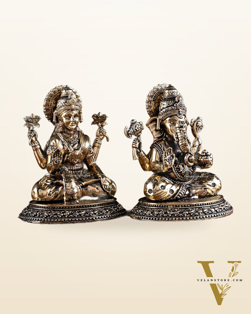 Brass Ganesha Lakshmi Idol Pair – 3.5 Inch