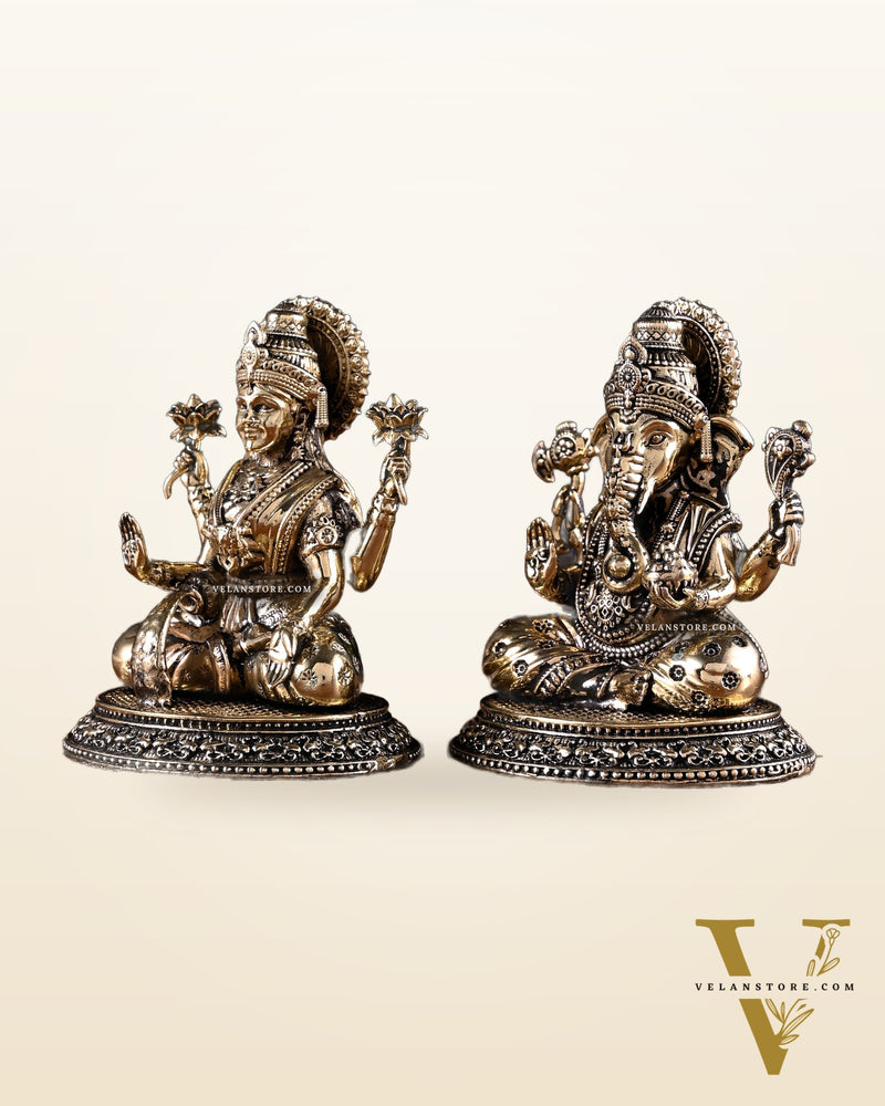 Brass Ganesha Lakshmi Idol Pair – 3.5 Inch