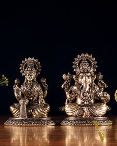 Brass Ganesha Lakshmi Idol Pair – Superfine Intricate Carving | 4.6"