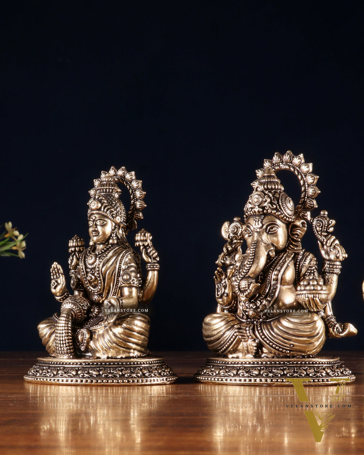 Brass Ganesha Lakshmi Idol Pair – Superfine Intricate Carving | 4.6"