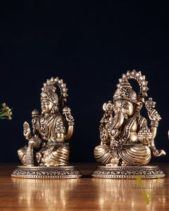 Brass Ganesha Lakshmi Idol Pair – Superfine Intricate Carving | 4.6"