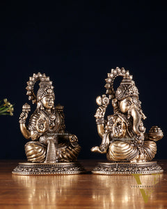 Brass Ganesha Lakshmi Idol Pair – Superfine Intricate Carving | 4.6"