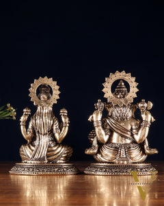 Brass Ganesha Lakshmi Idol Pair – Superfine Intricate Carving | 4.6"