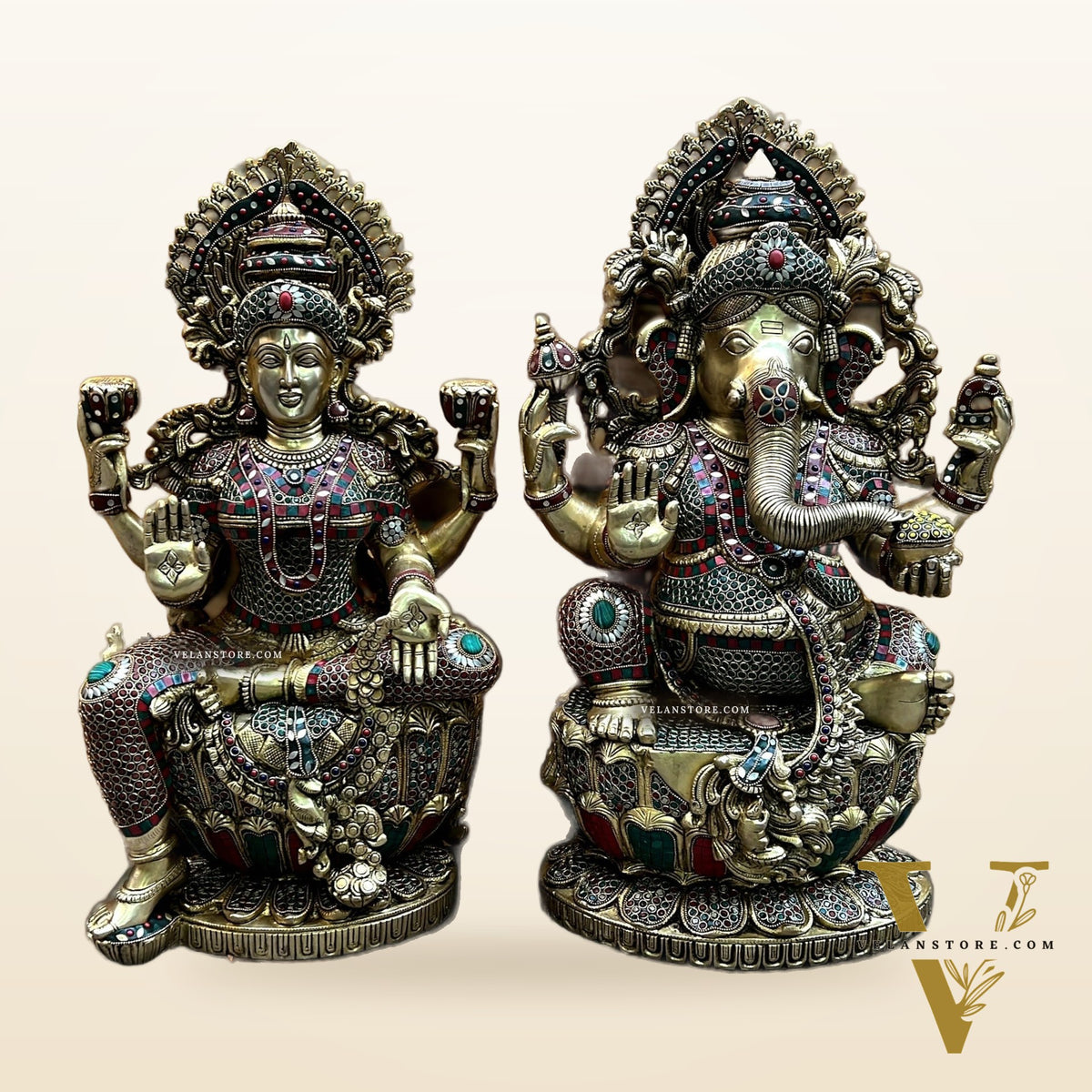 Brass Ganesha Lakshmi Large idols 26"