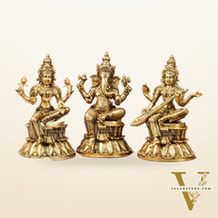 Brass Ganesha Lakshmi Saraswati Idols 15" large