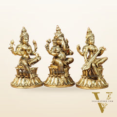 Brass Ganesha Lakshmi Saraswati Idols 15" large