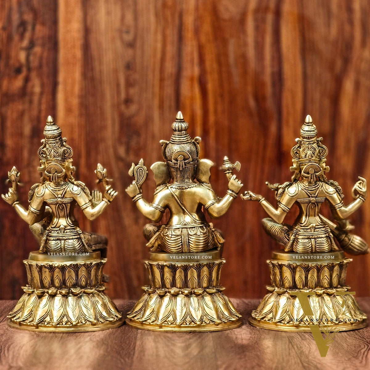 Brass Ganesha Lakshmi Saraswati Idols 15" large