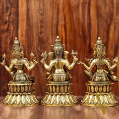 Brass Ganesha Lakshmi Saraswati Idols 15" large