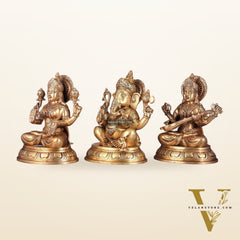 Brass Ganesha Lakshmi Saraswati idols Set 14"