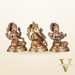 Brass Ganesha Lakshmi Saraswati idols Set 14"