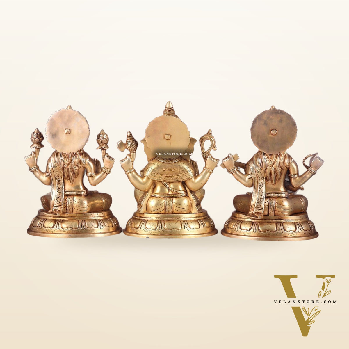 Brass Ganesha Lakshmi Saraswati idols Set 14"
