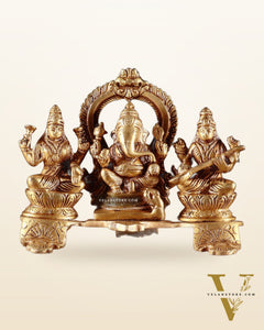Brass Ganesha Lakshmi Saraswati Panel Idol – 5.5”