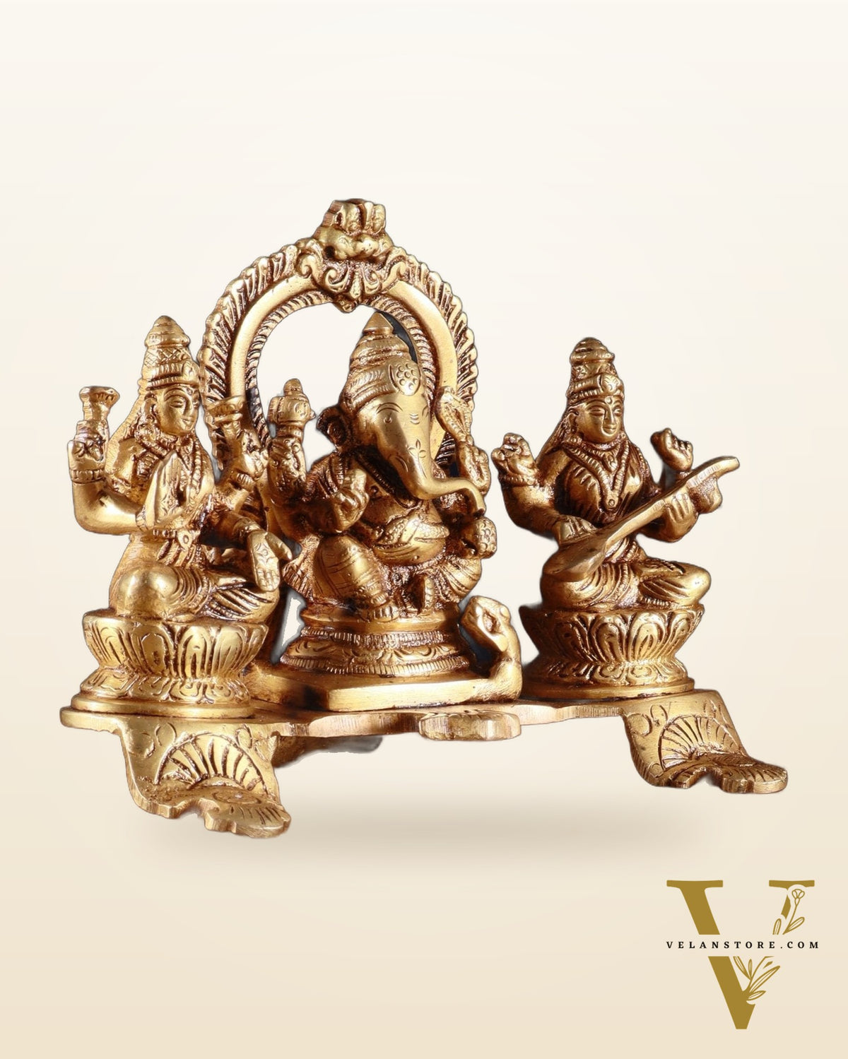 Brass Ganesha Lakshmi Saraswati Panel Idol – 5.5”