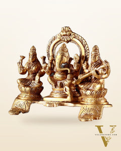 Brass Ganesha Lakshmi Saraswati Panel Idol – 5.5”