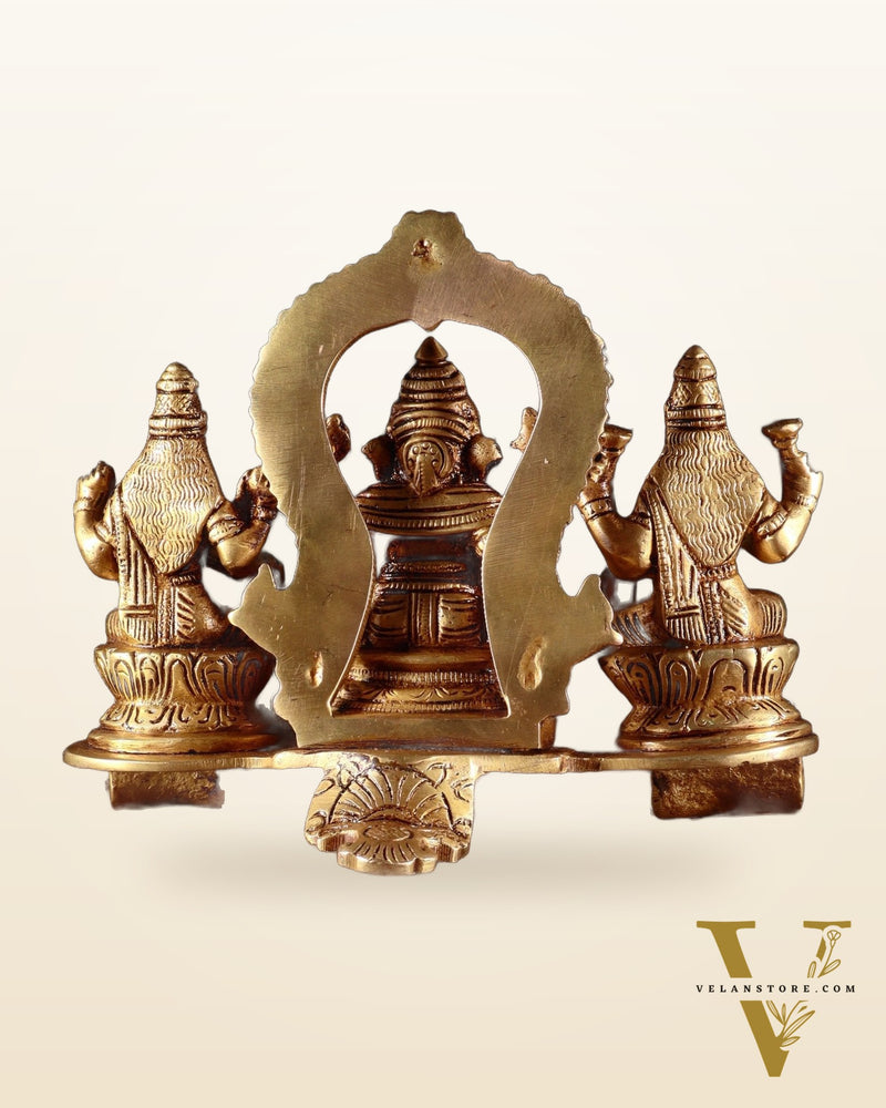 Brass Ganesha Lakshmi Saraswati Panel Idol – 5.5”