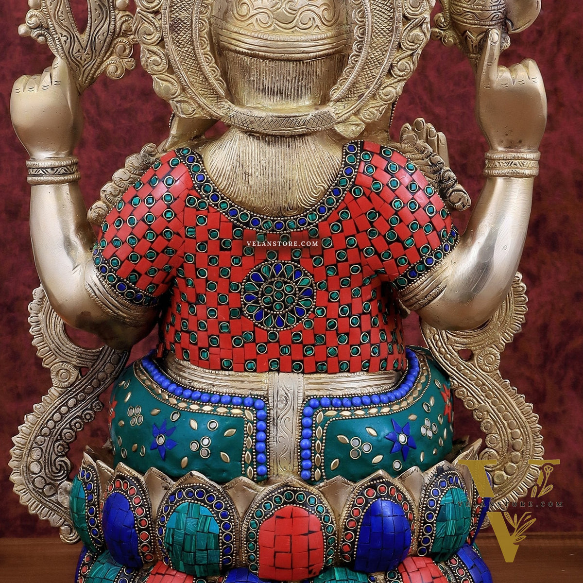 Brass Ganesha large idol 21" Tall with Intricate Stonework