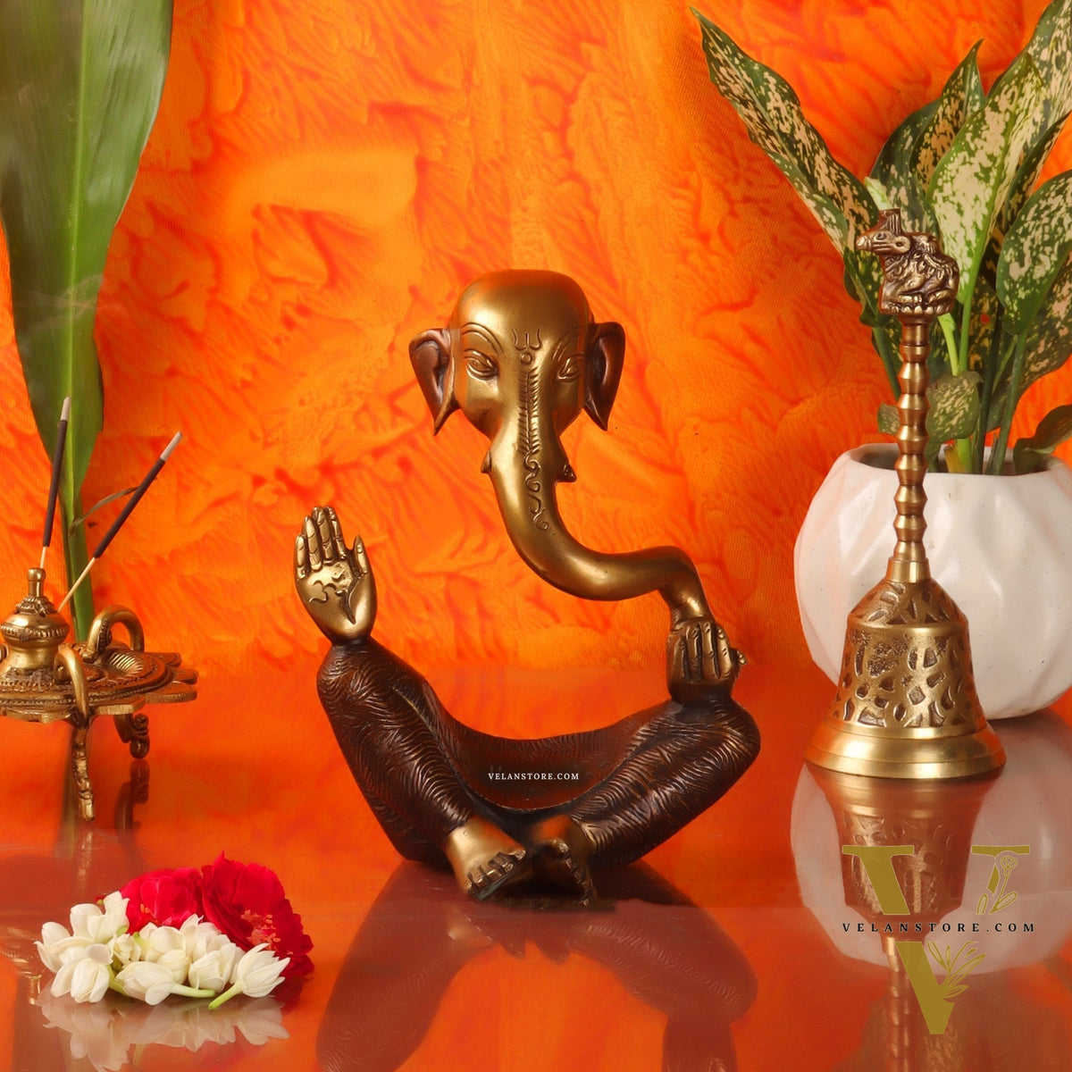 brass Ganesha modern Abstract Antique Gold Finish| Medium 8.5 inches Tall| 2.6 kgs