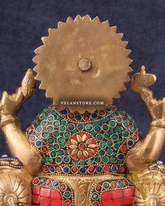 Brass Ganesha murti with Meenakari Stonework | 10" Height