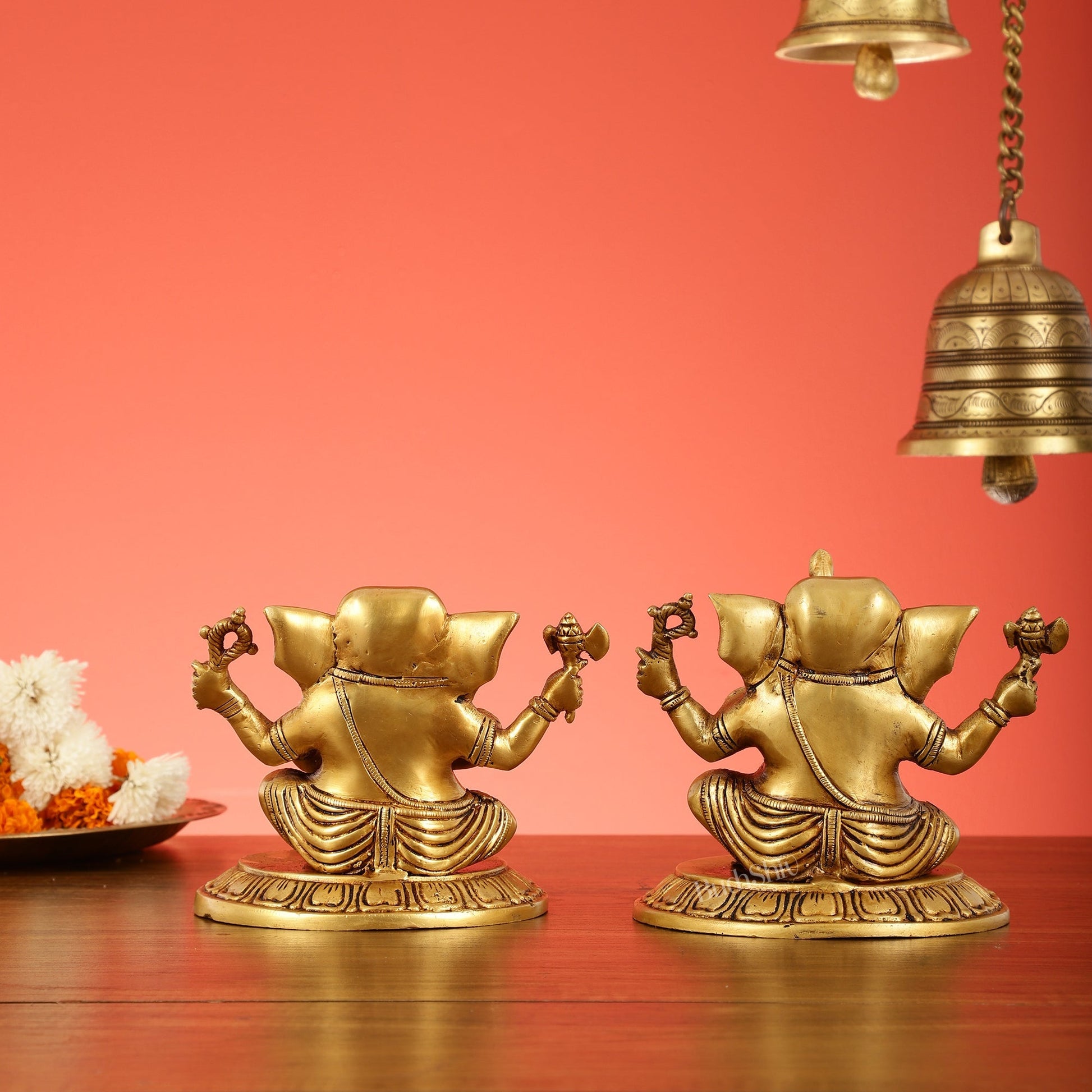 Brass Ganesha Music Set Idols - 5 Inch