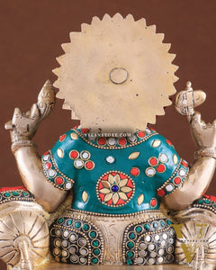Brass Ganesha on a sofa embossed idol 10 inch