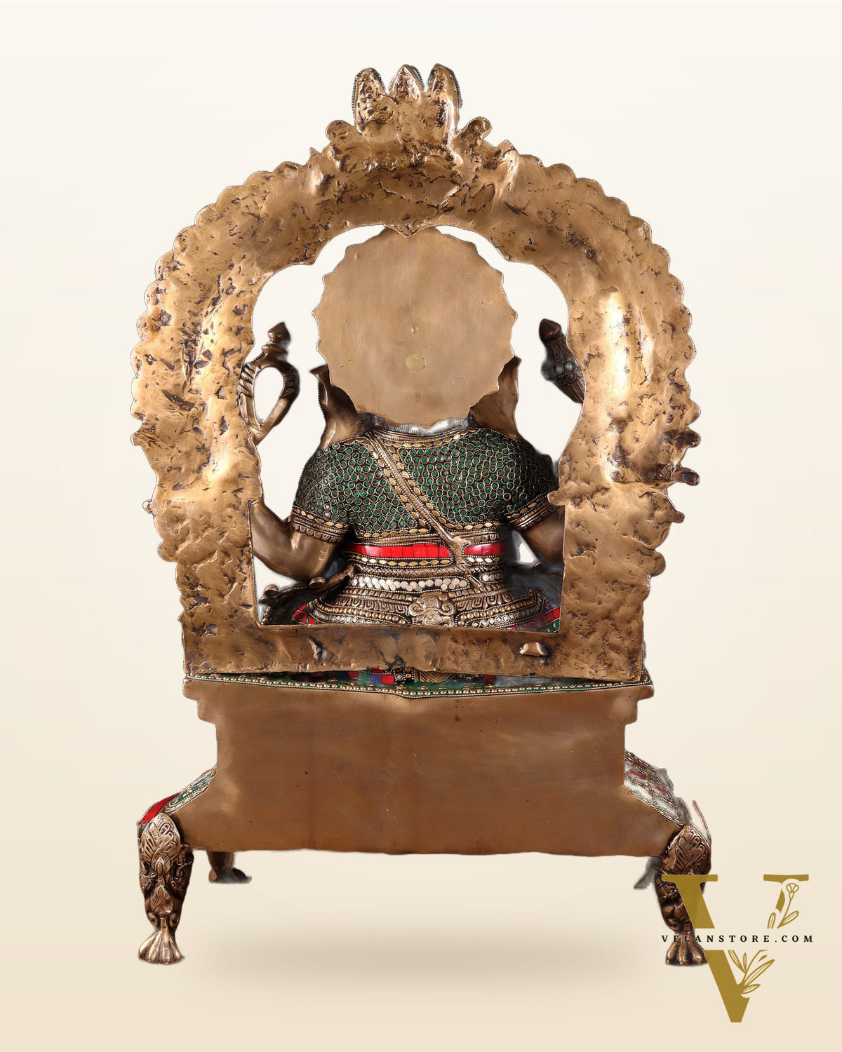 Brass Ganesha on King Size statue with stonework - 28"