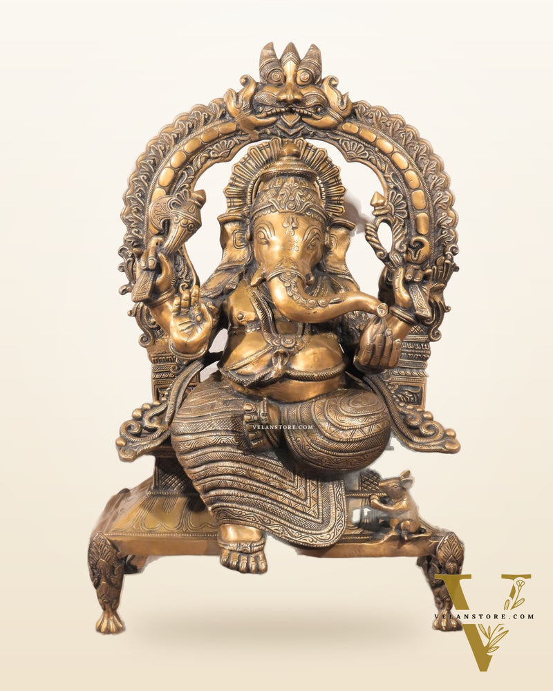Brass Ganesha on King Size Throne Large statue - 28"