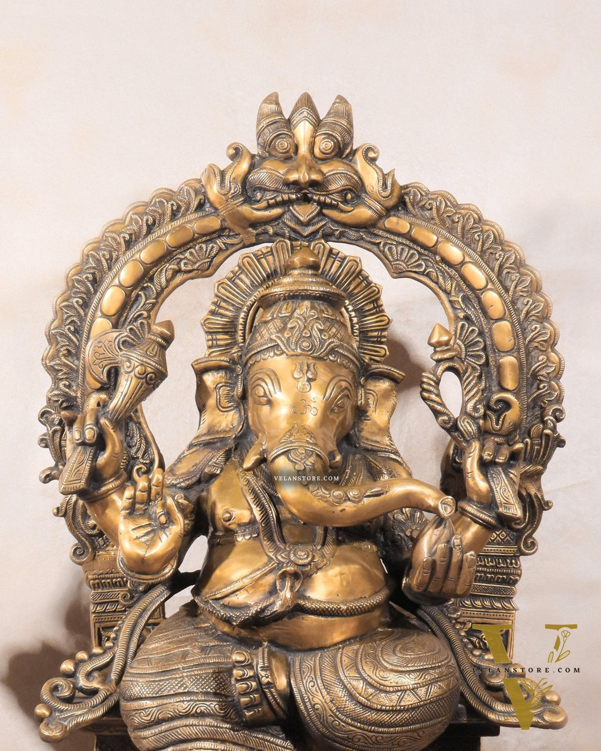 Brass Ganesha on King Size Throne Large statue - 28"
