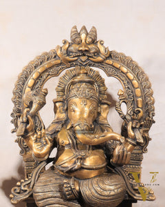 Brass Ganesha on King Size Throne Large statue - 28"