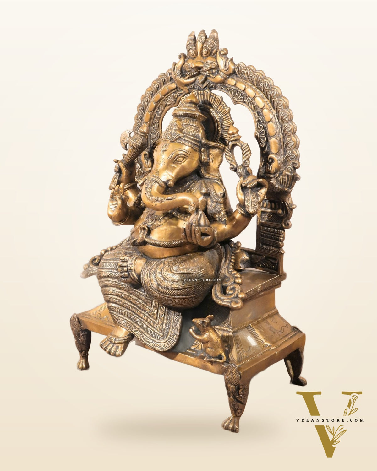 Brass Ganesha on King Size Throne Large statue - 28"