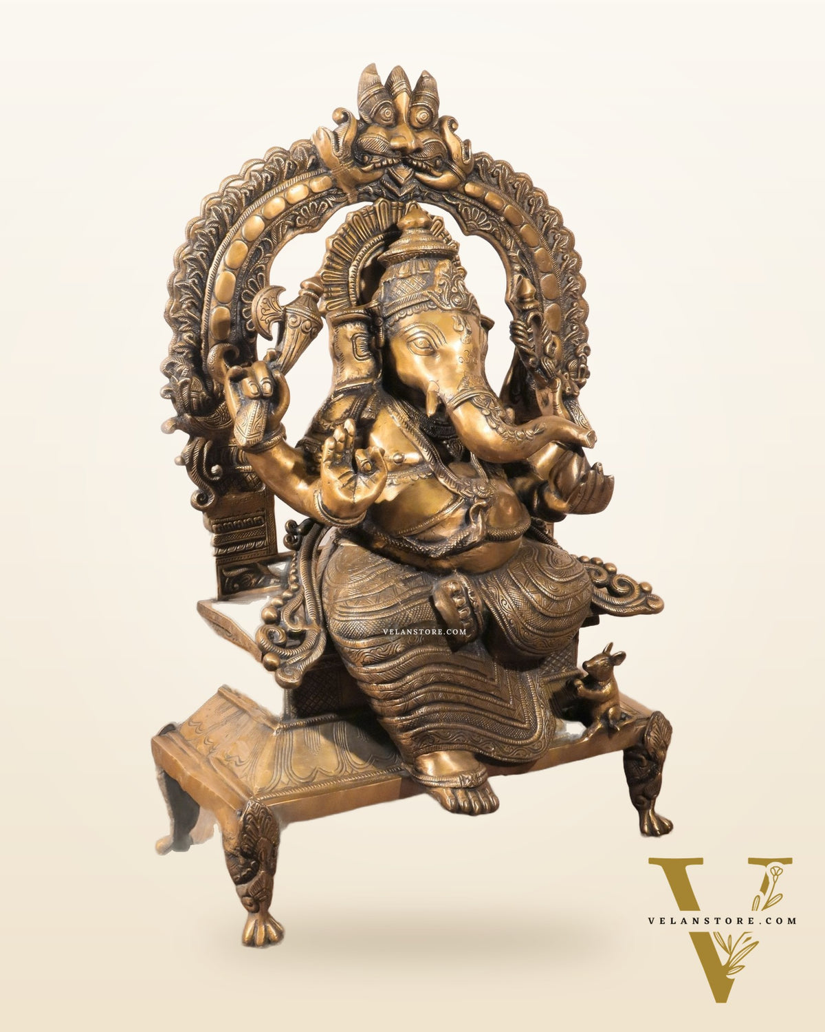 Brass Ganesha on King Size Throne Large statue - 28"