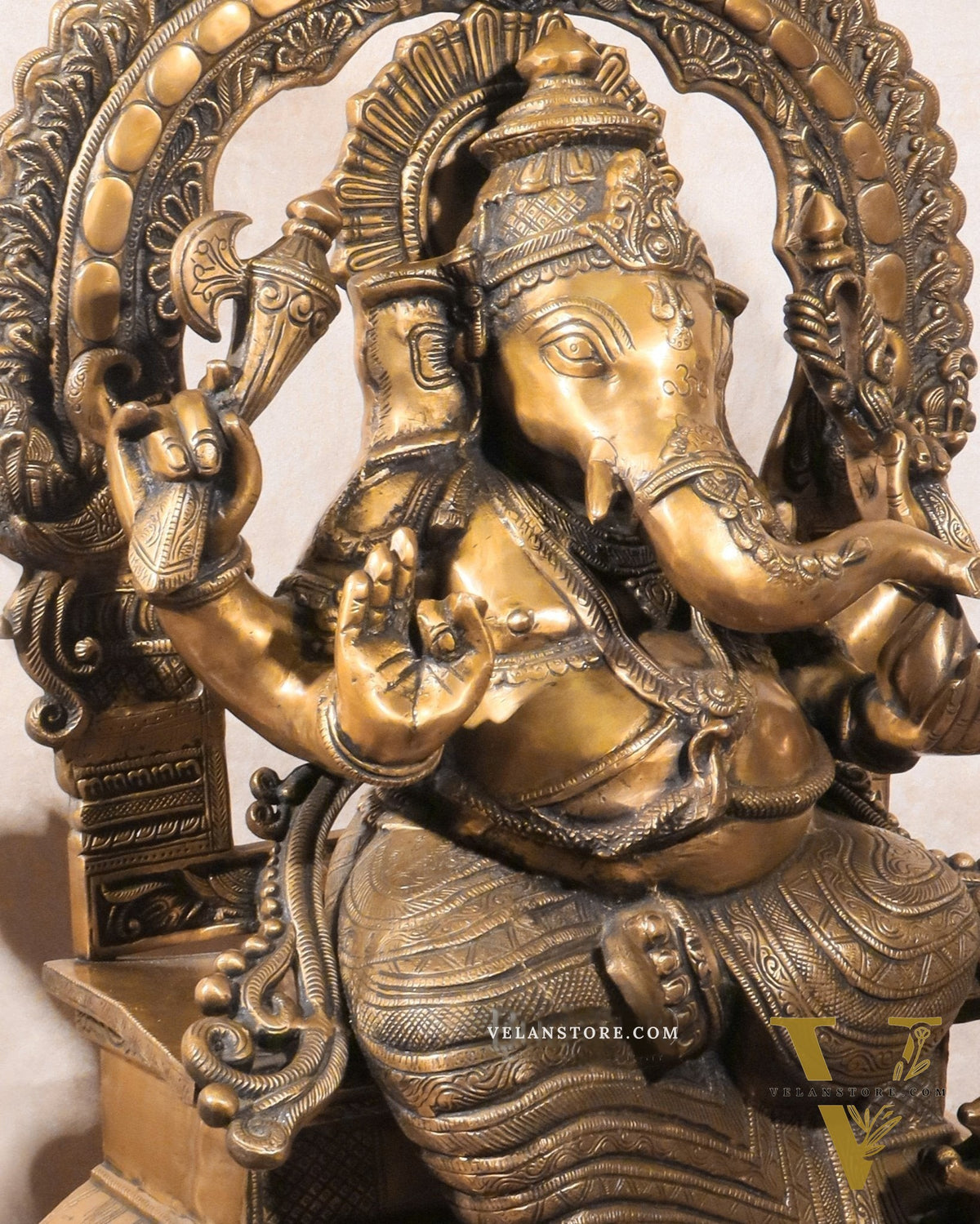 Brass Ganesha on King Size Throne Large statue - 28"