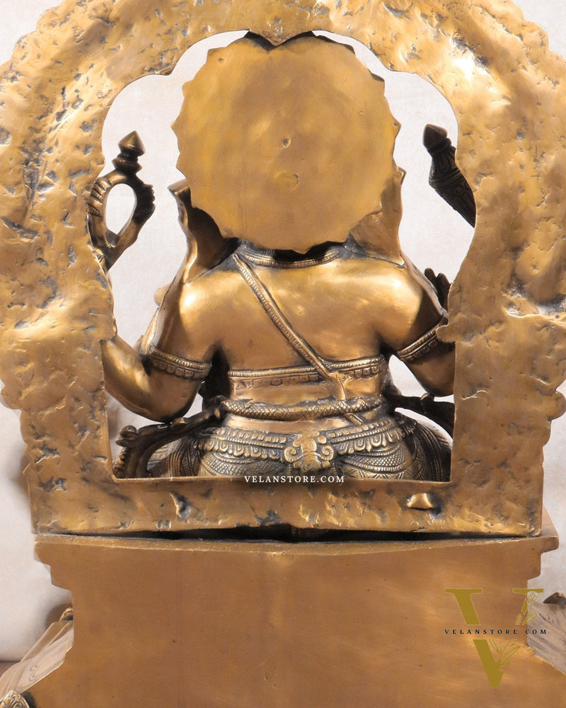Brass Ganesha on King Size Throne Large statue - 28"
