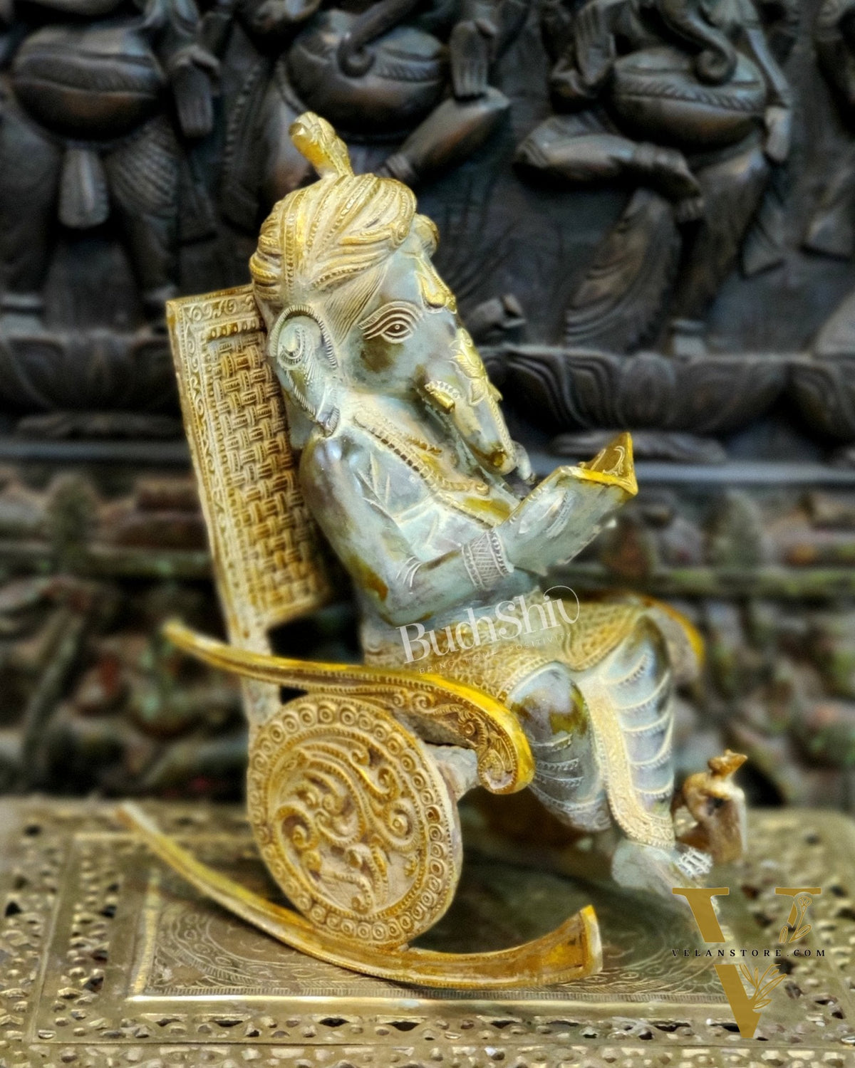 Brass Ganesha on Rocking Chair 17"