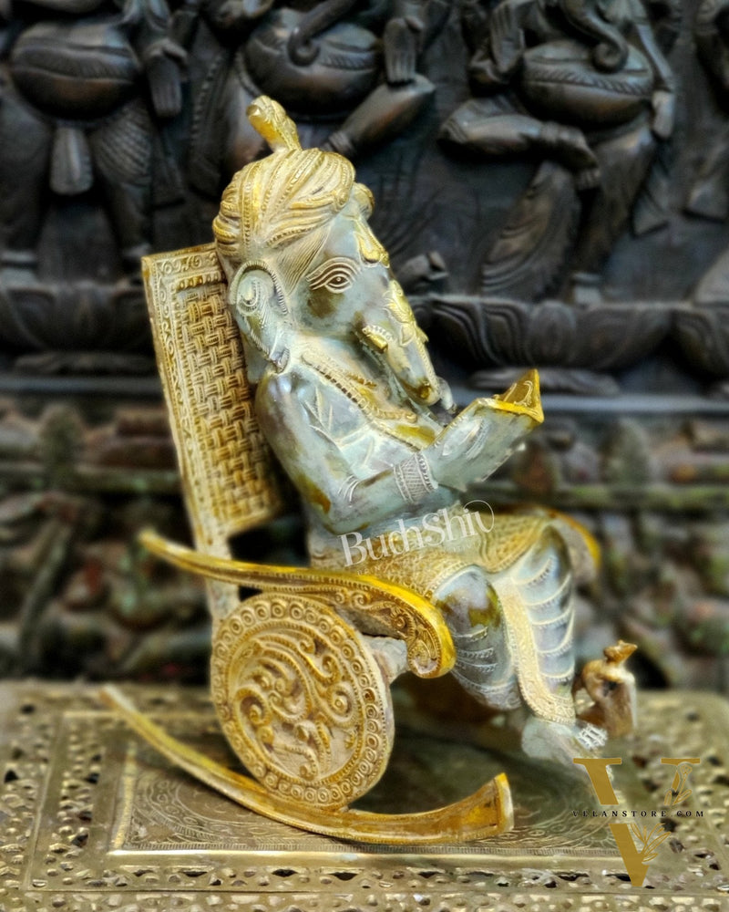 Brass Ganesha on Rocking Chair 17"