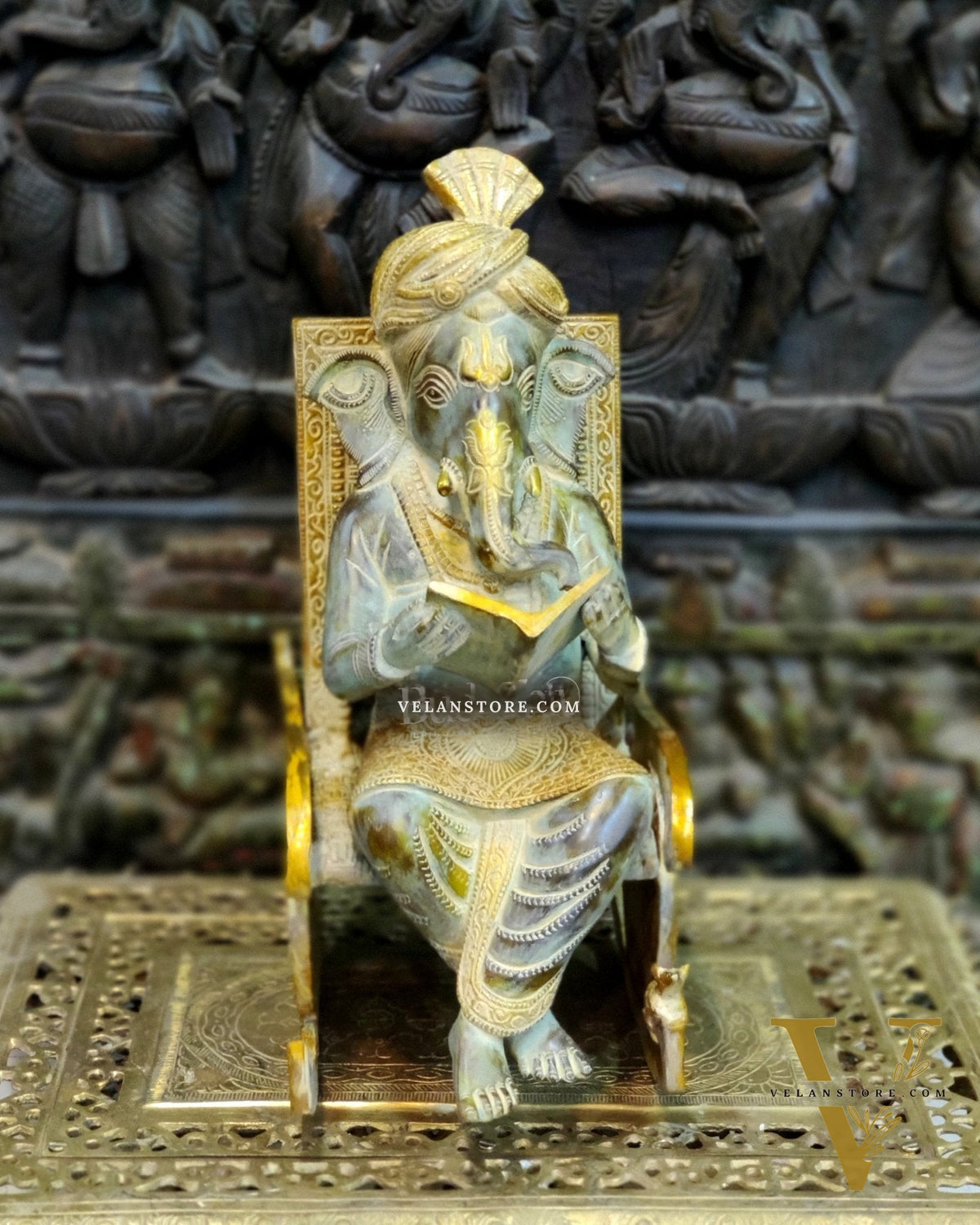 Brass Ganesha on Rocking Chair 17"