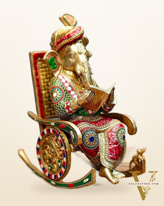 Brass Ganesha on Rocking Chair 17"