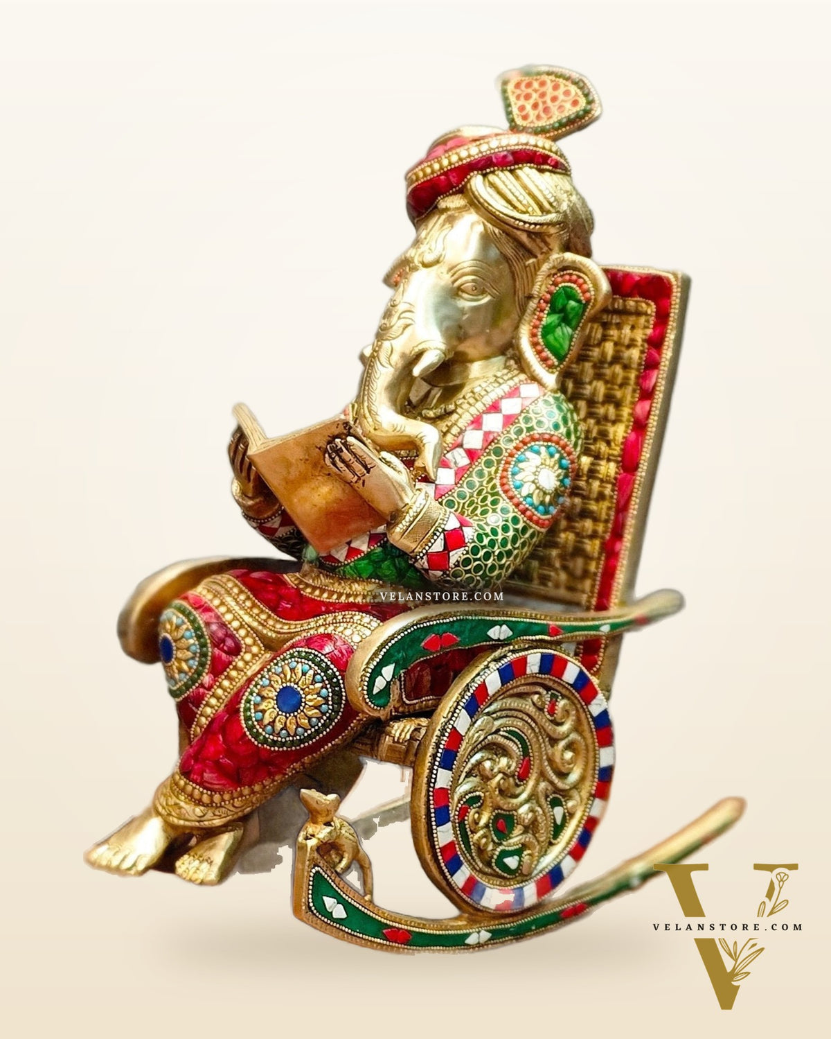 Brass Ganesha on Rocking Chair 17"