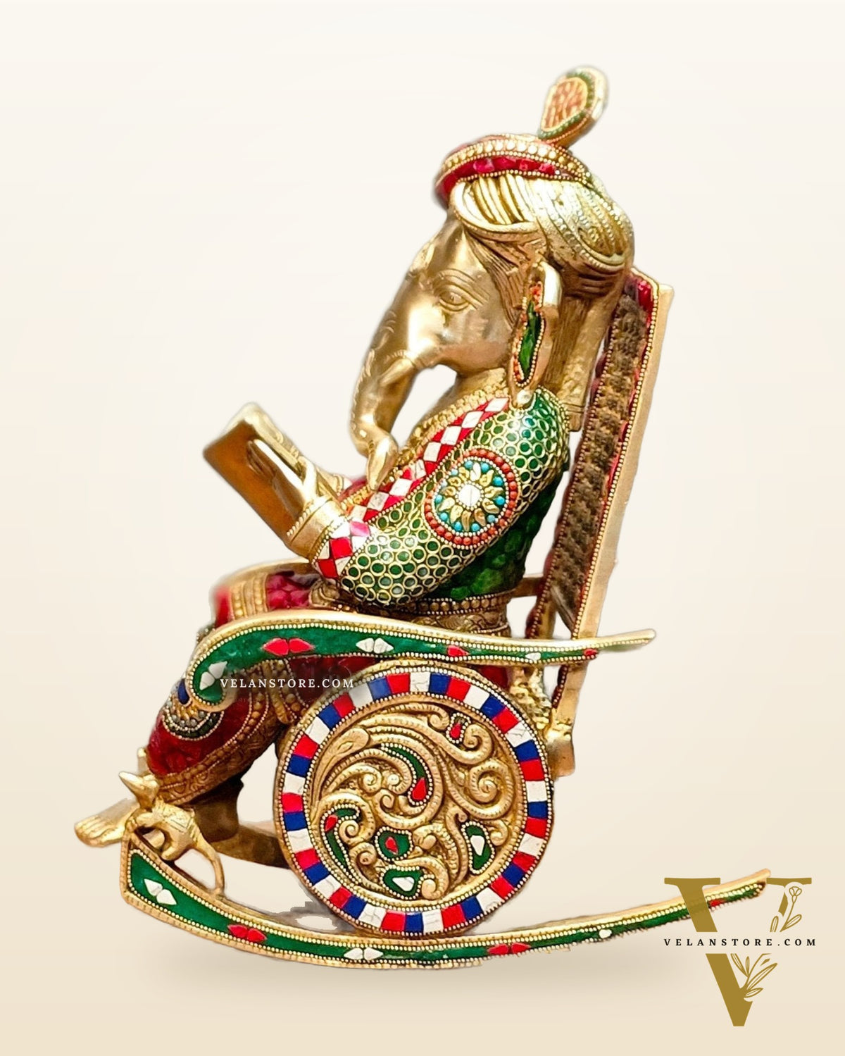 Brass Ganesha on Rocking Chair 17"