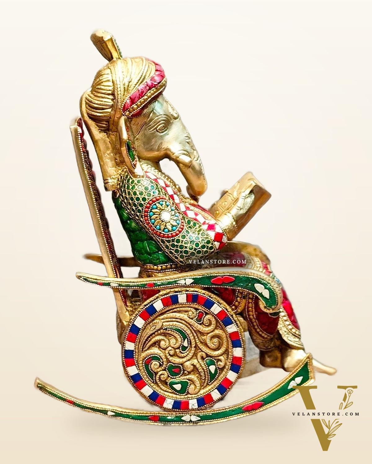 Brass Ganesha on Rocking Chair 17"