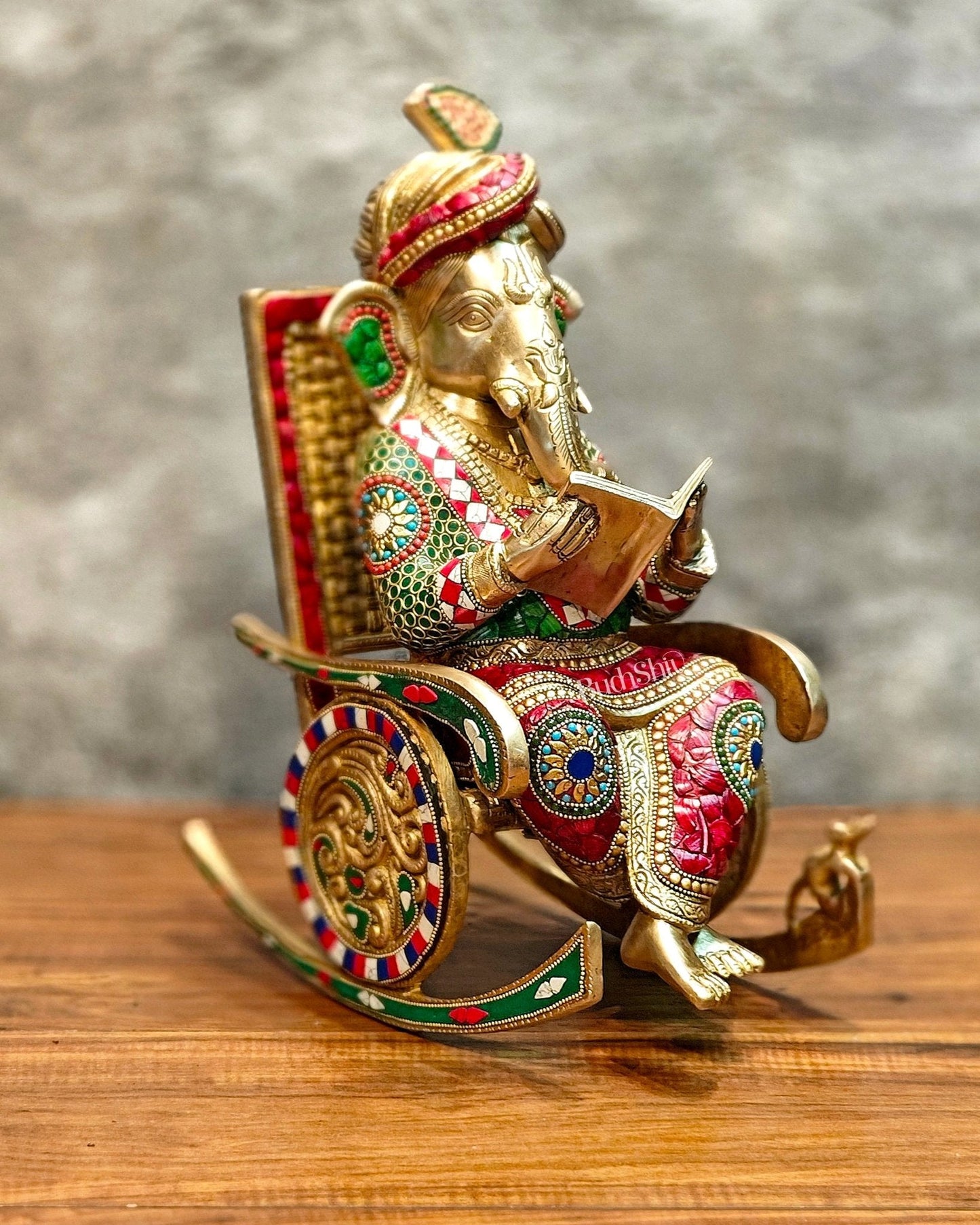Brass Ganesha on Rocking Chair 17"
